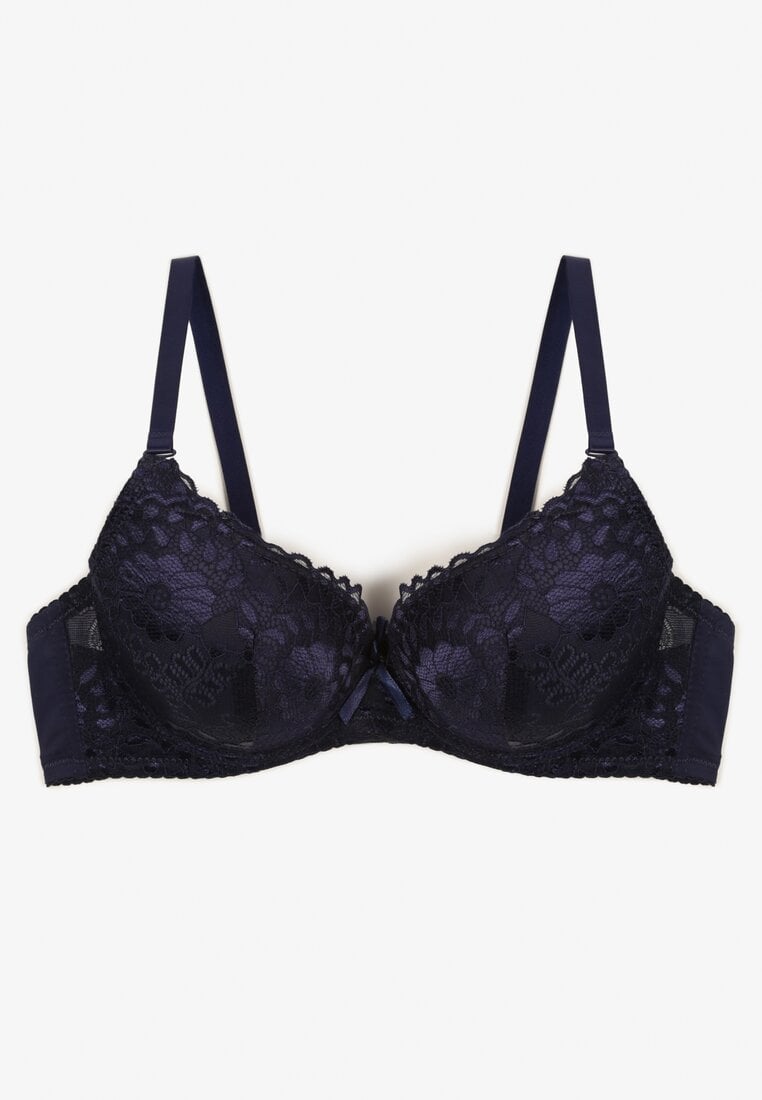 Granatowy Biustonosz z Motywem Kwiatowej Koronki Nelenor