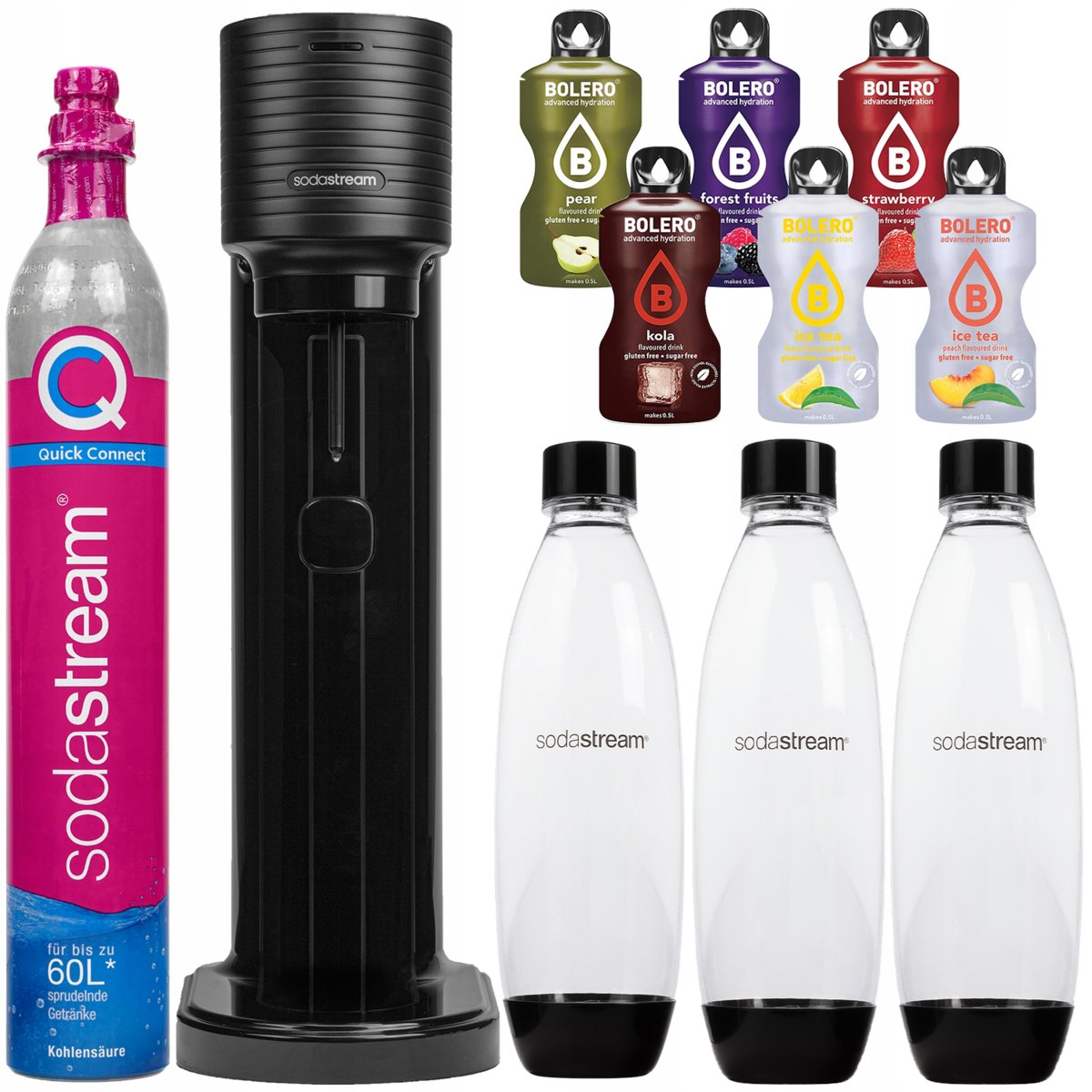 Saturator wody SODASTREAM GAIA - czarny gazowanie napojów bez BPA butelki 1L z nabojem i 6 smakami