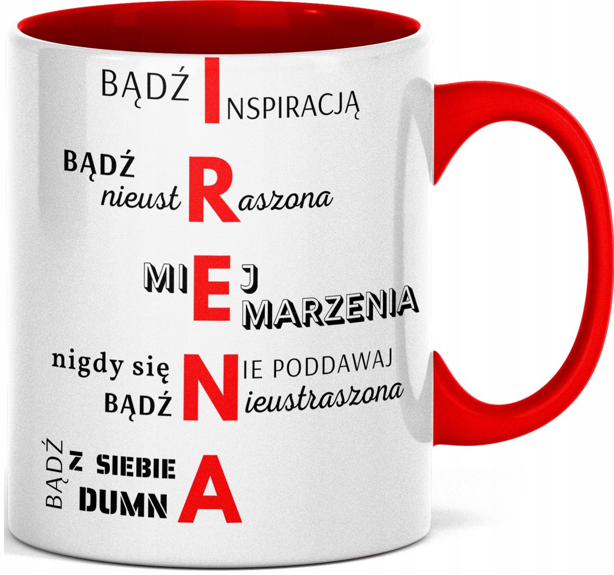 FOTO Kubek imieniem napisem nadrukiem ZDJĘCIEM DLA IRENY IRKI IRENA