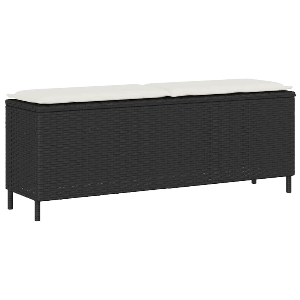 vidaXL Ławka ogrodowa z poduszką Czarna 110x30x40,5 cm Polirattan