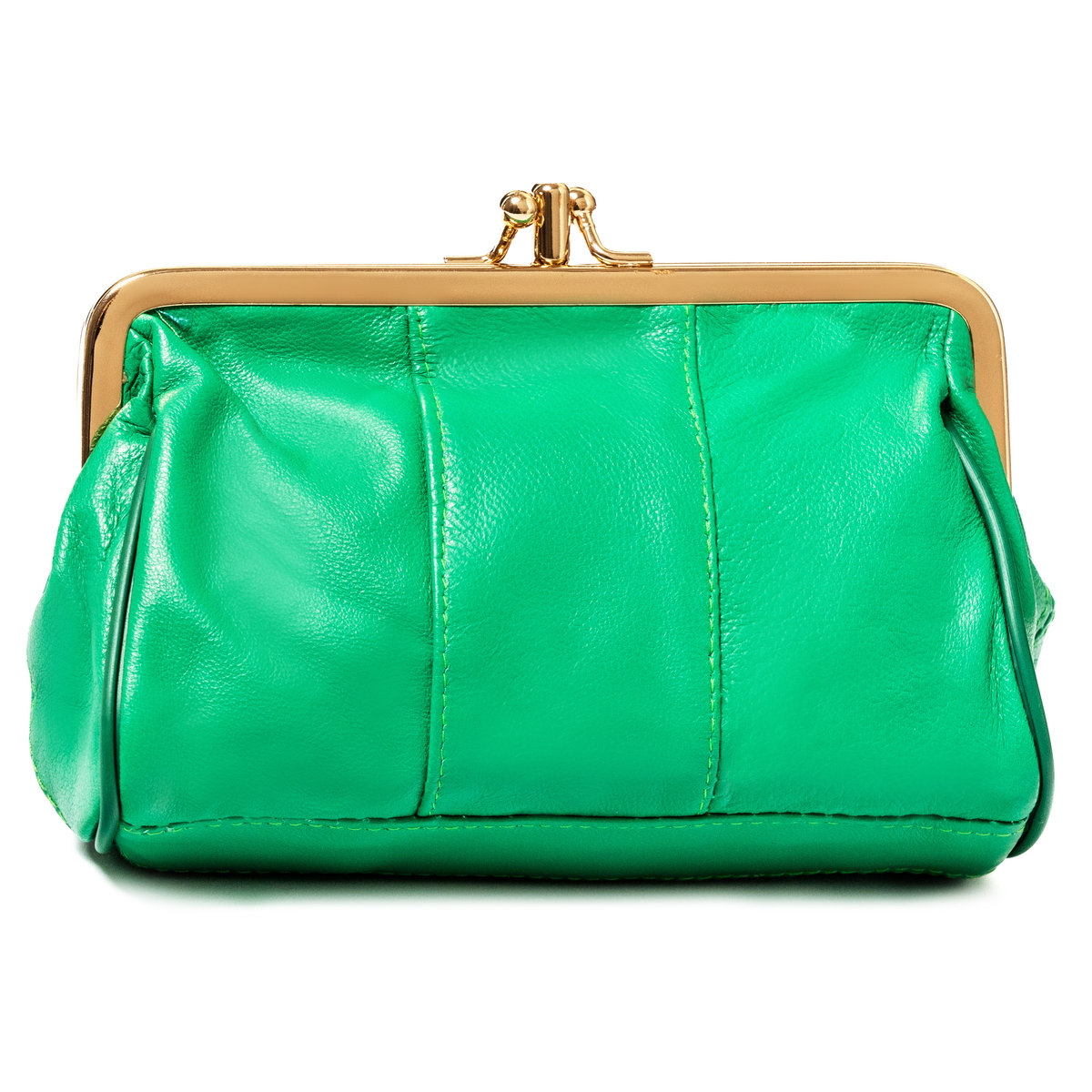 Damska portmonetka na bigiel mały skórzany portfel na bilon zielony na prezent