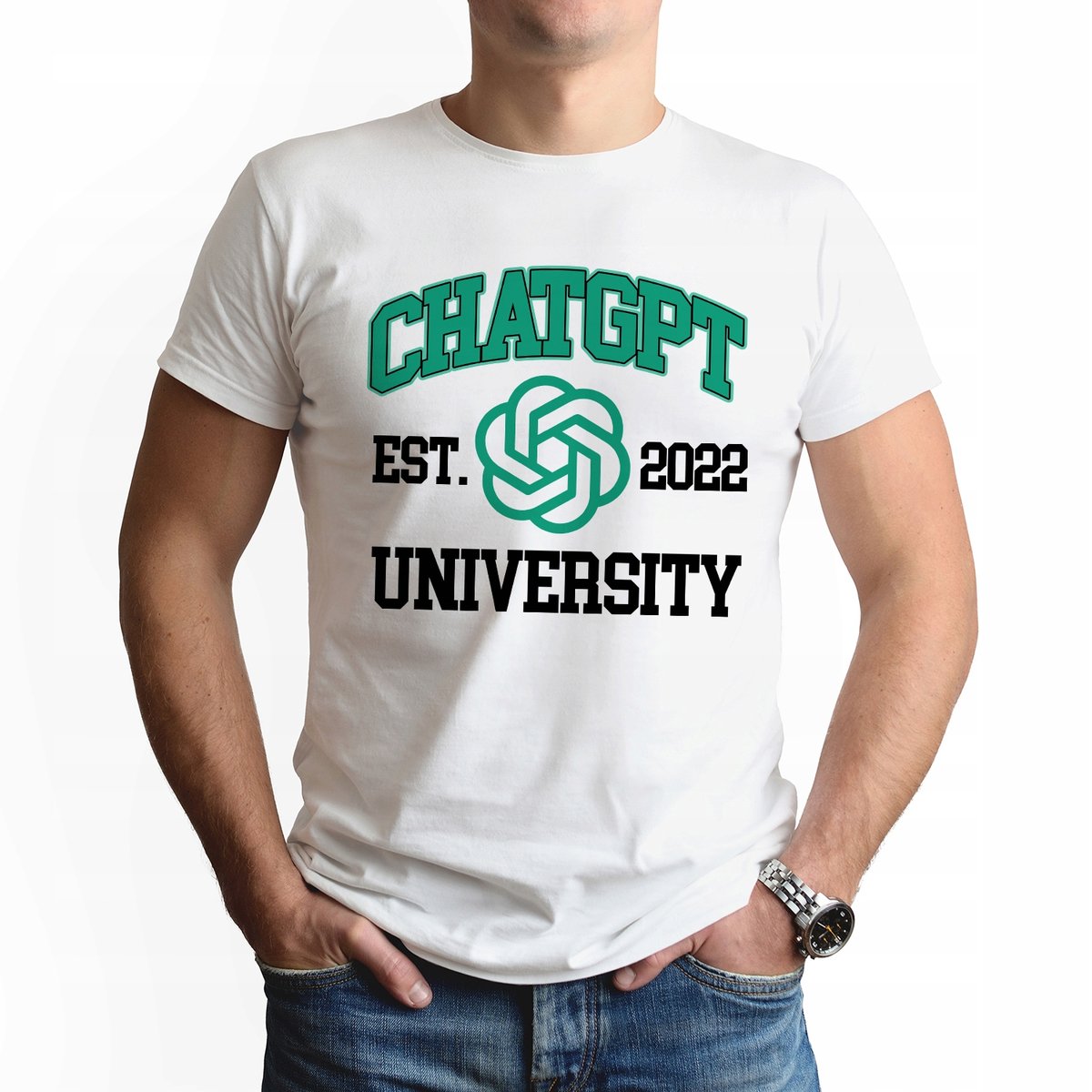 KOSZULKA BIAŁA Męska Dla Fana Sztucznej Inteligencji CHATGPT UNIVERSITY 3XL