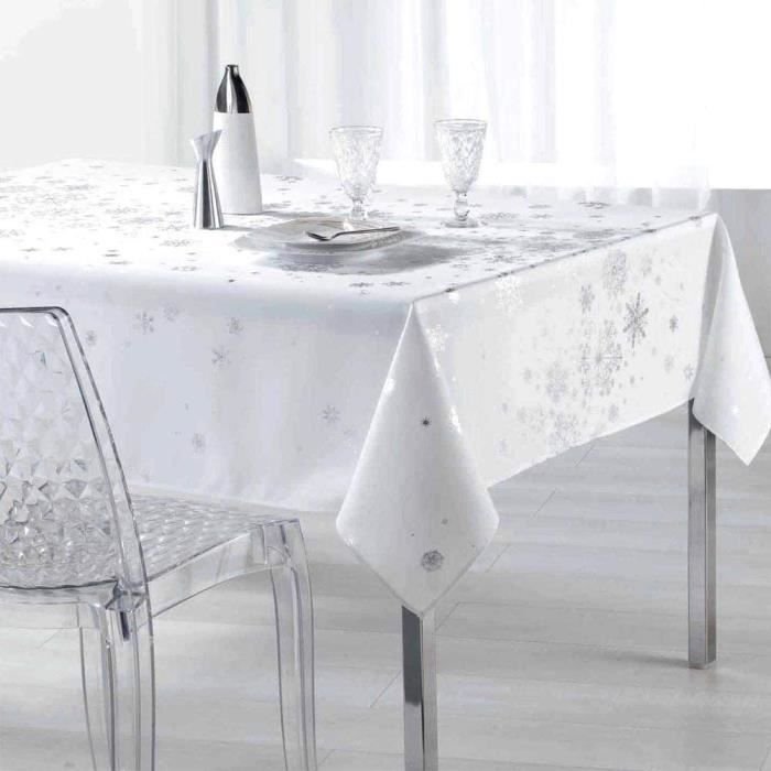 Promocyjny lniany prostokątny plamoodporny obrus bożonarodzeniowy - Konstelacja - Biały - 150x350cm