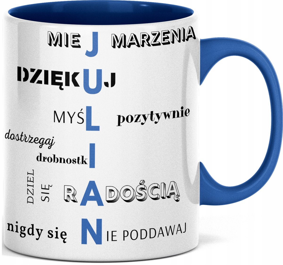 FOTO Kubek imieniem napisem nadrukiem ZDJĘCIEM DLA JULIANA IMIĘ JULIAN