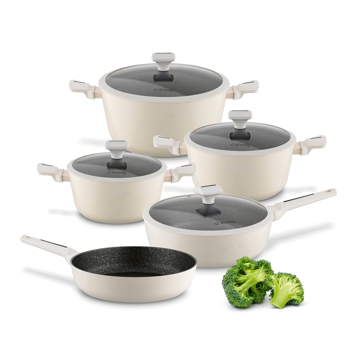 Zestaw GARNKÓW komplet PATELNI indukcja GAZ Starke Pro Brule 9 elementów