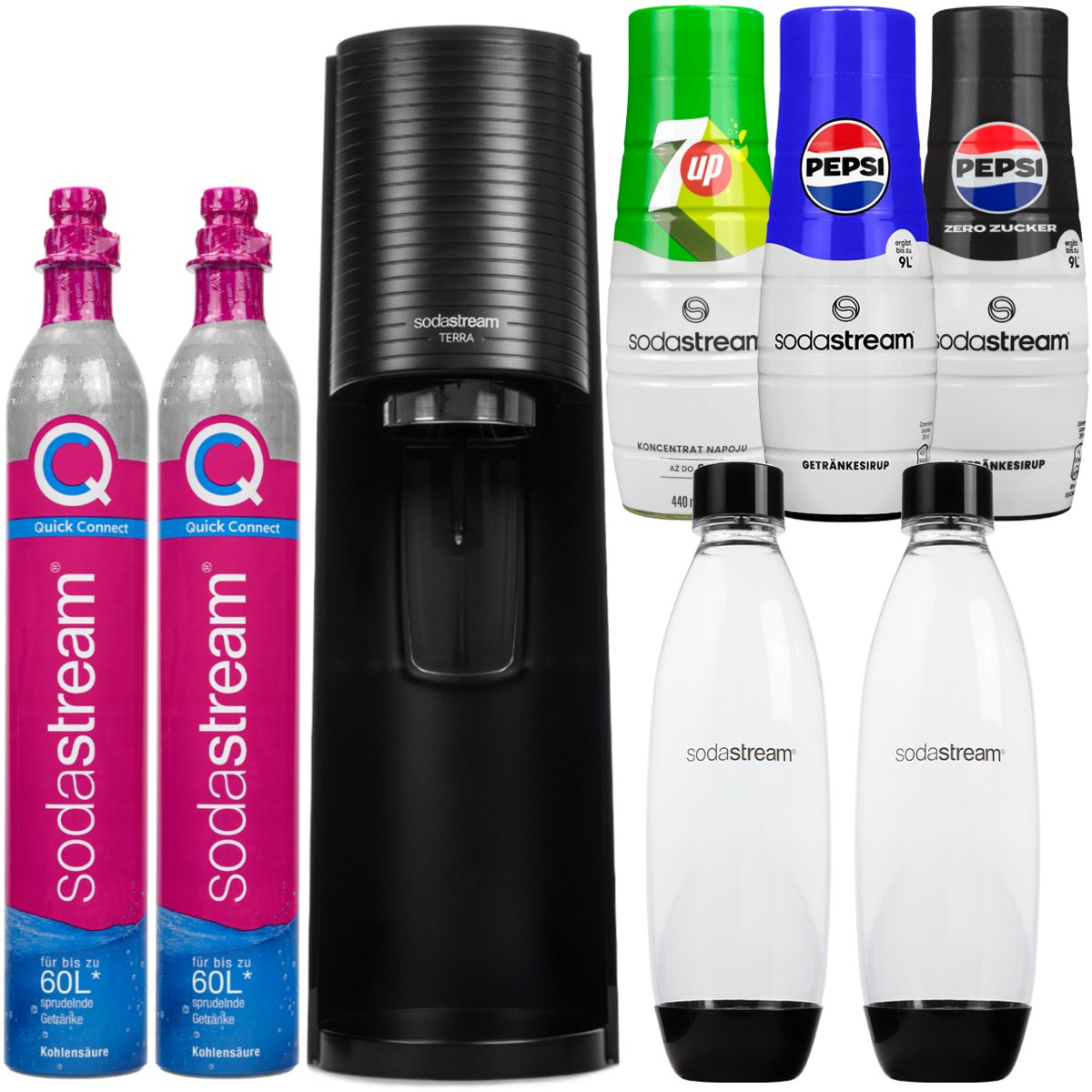 Saturator do wody SODASTREAM Terra - czarny gazowanie napojów butelki QuickConnect syropy Pepsi 7up bez BPA