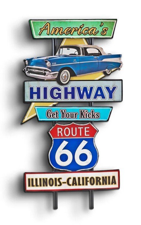 Retro SZYLD Route 66 im Used Look – Vintage Dekoracja, prezent, święta, unikat, kolekcja