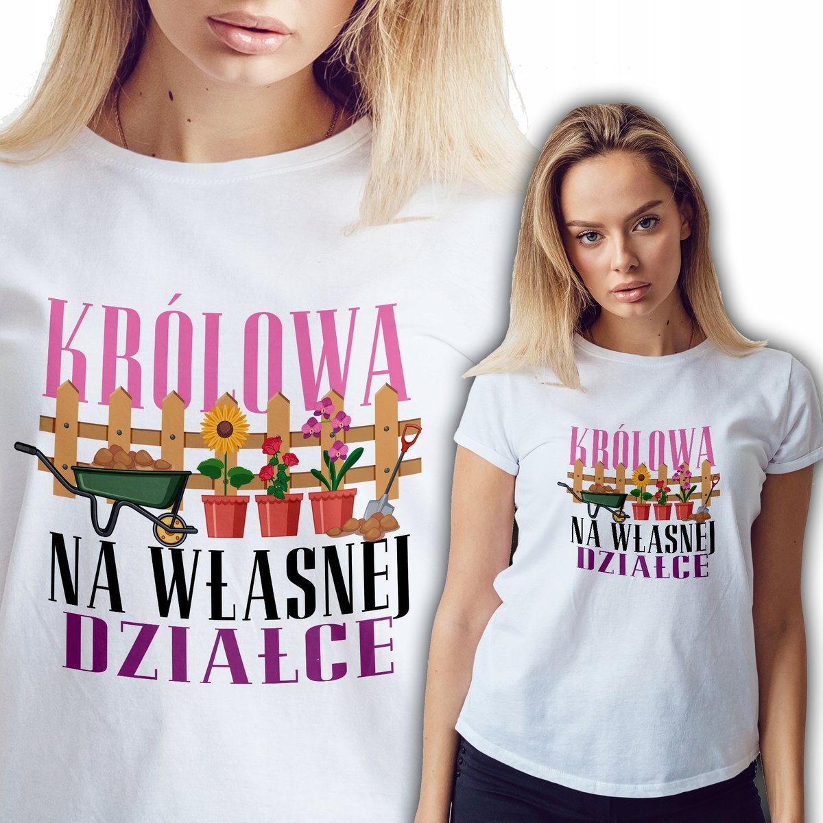 Koszulka Damska Biała KRÓLOWA NA DZIAŁCE Wz XL