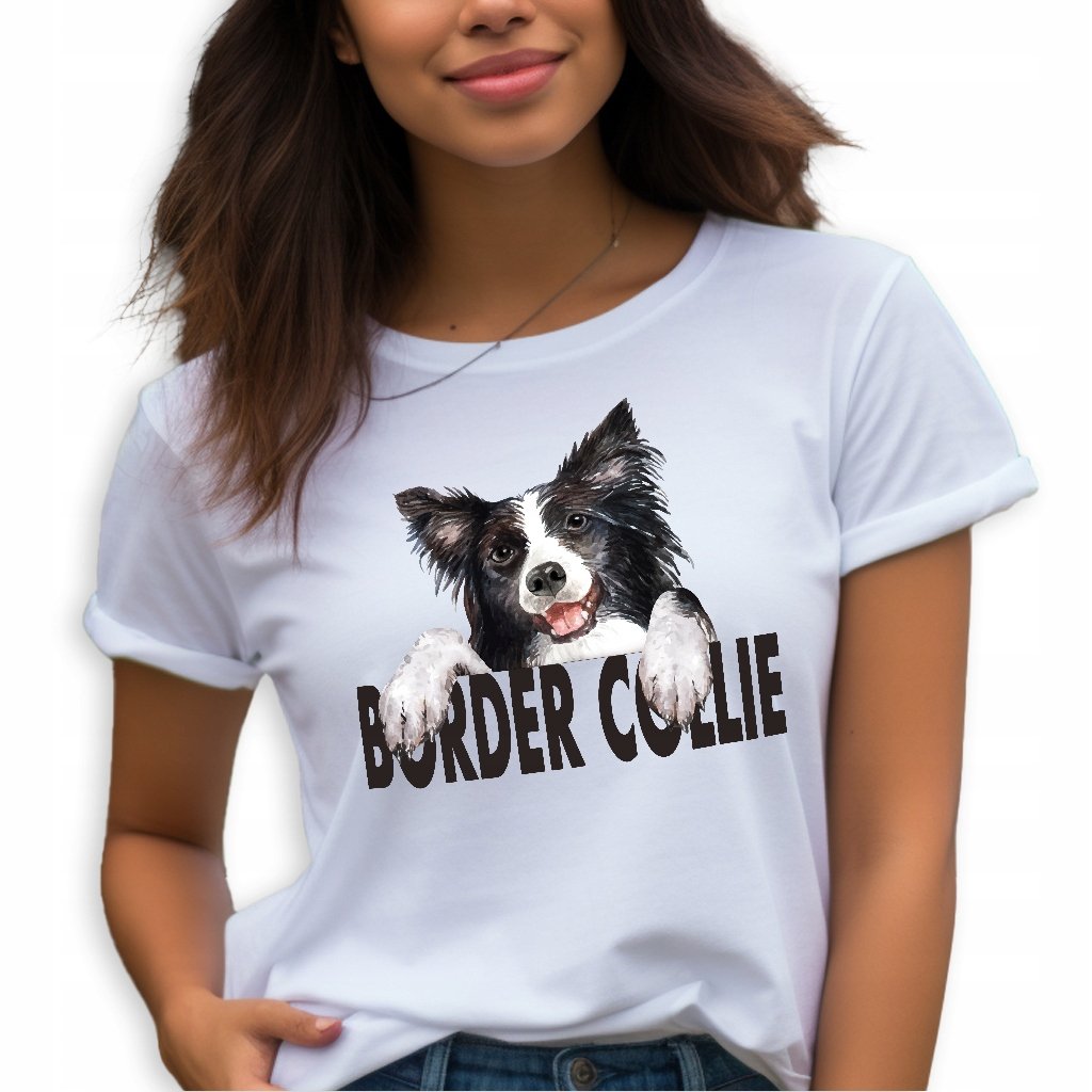 KOSZULKA DAMSKA BIAŁA PREZENT DLA MIŁOŚNIKA PIESKÓW BORDER COLLIE WZORY L
