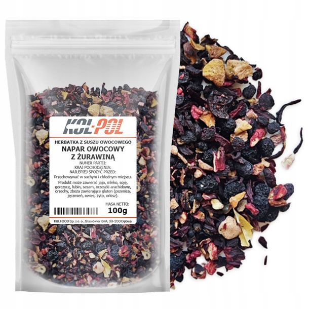 Herbata Owocowa Napar Żurawina 100g Naturalna suszona herbatka Kol-Pol