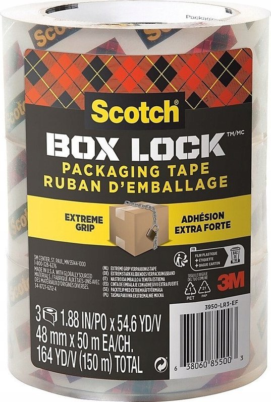 Q-Connect Taśma pakowa SCOTCH®Box Lock, 48mm x 50m, 3szt., transparentna