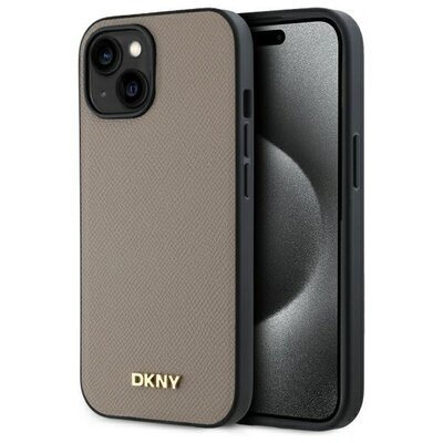 Etui DKNY Grained Metal Logo MagSafe do Apple iPhone 15 Beżowy