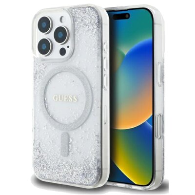 Etui GUESS Resin Gradient Glitter MagSafe do Apple iPhone 16 Pro Srebrny