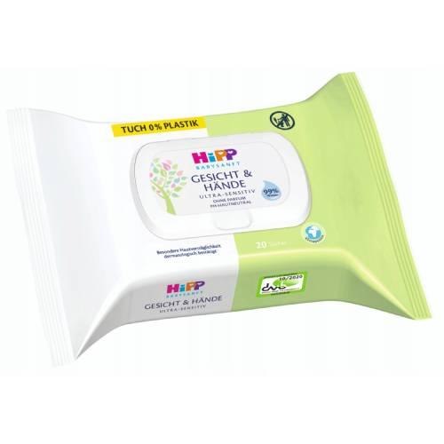 HIPP Babysanft Ultra-Sensitive Chusteczki nawilżane do twarzy i rączek, 20 sztuk >> 0zł za wysyłkę przy zakupach od 149 zł 