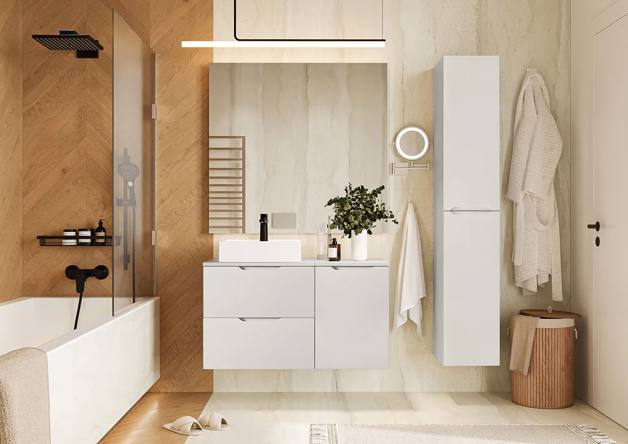 Komplet jasnoszarych matowych mebli łazienkowych E8-F69