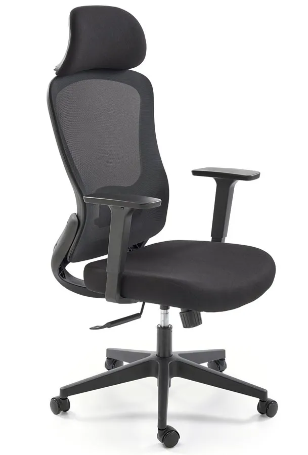 Elior Czarny ergonomiczny obrotowy fotel z funkcją multiblock i z zagłówkiem D0-W42