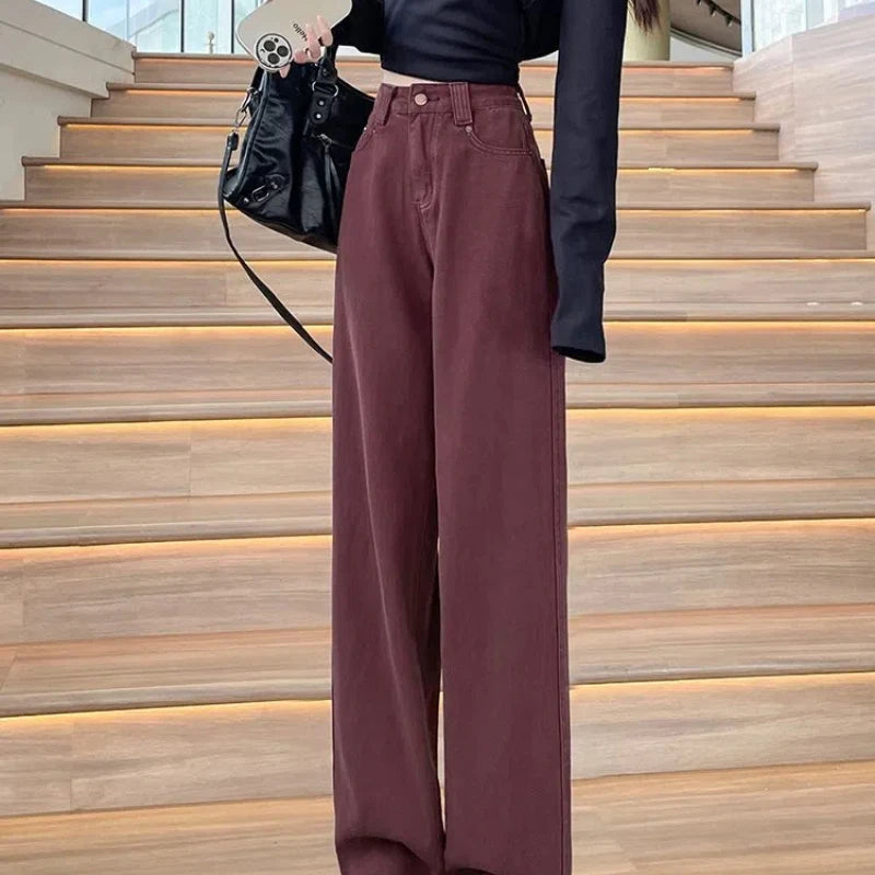 Damskie jeansy w kolorze w bordowym - Bordowy