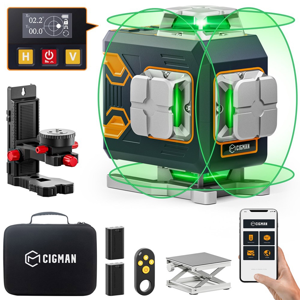 CIGMAN CM-S02 4x360° 16 Lines Laser Level APP Control LCD Screen 40H Ultra Running Time