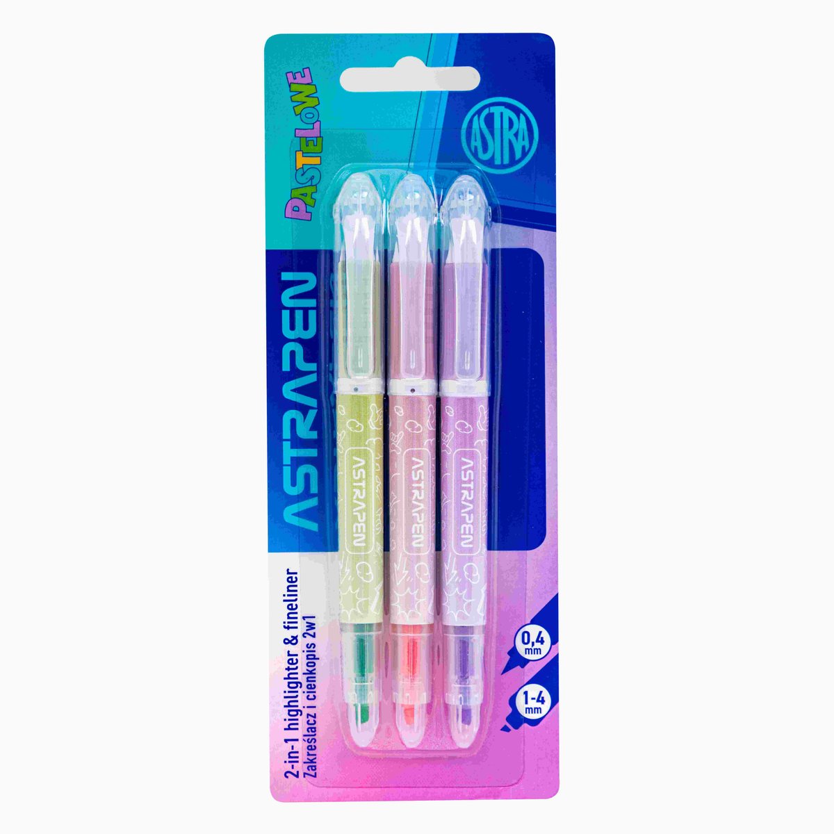 ASTRA, zakreślacz i cienkopis 2w1 astrapen pastelowe 3 kolory