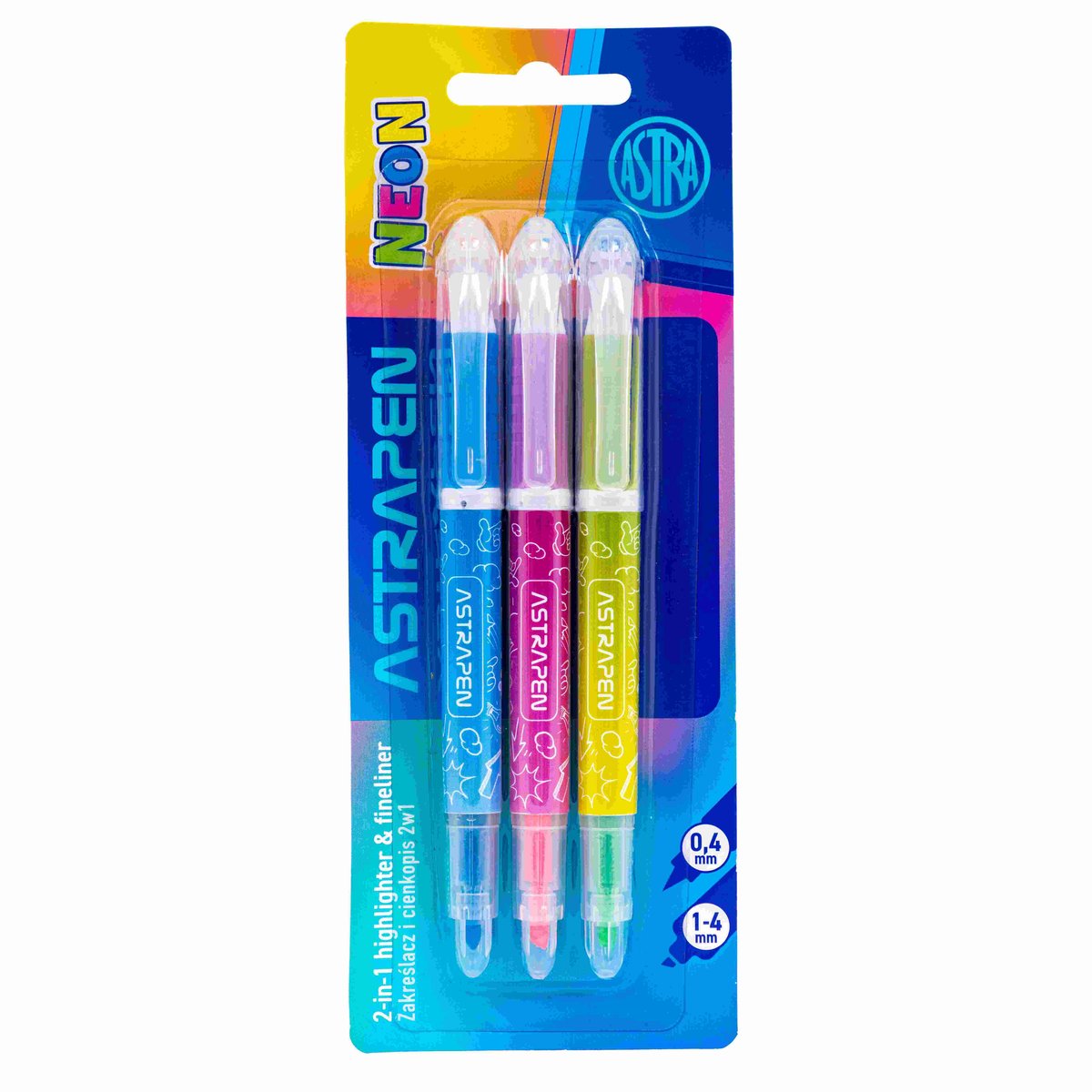 ASTRA, zakreślacz i cienkopis 2w1 astrapen neon 3 kolory
