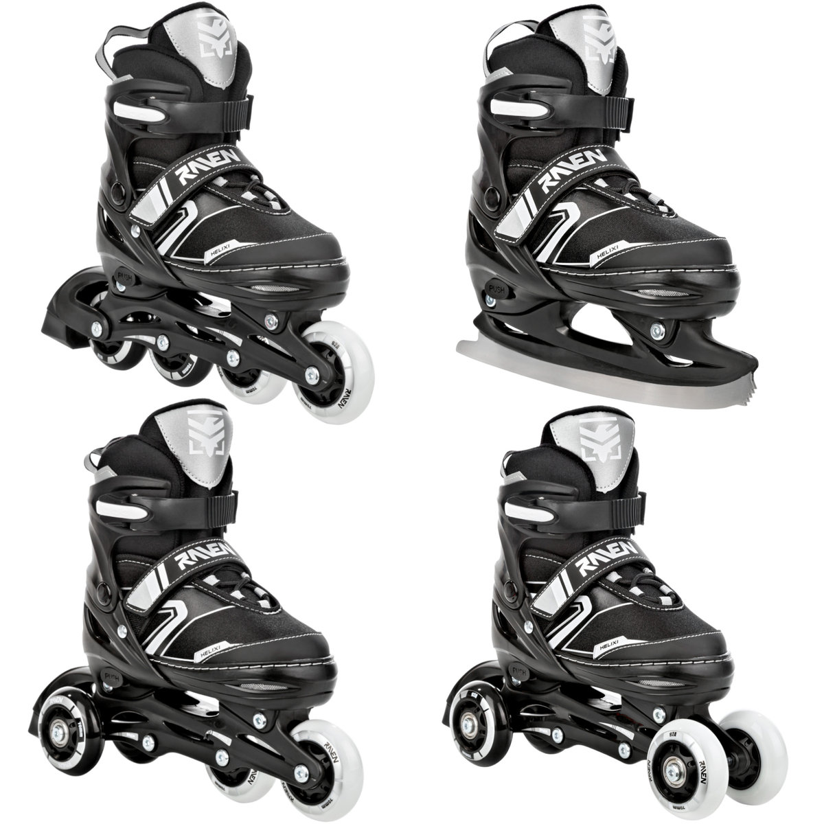 Rolki Łyżwy Wrotki 4w1 Regulowane RAVEN Helixi Black/Grey 30-33 Kółka LED