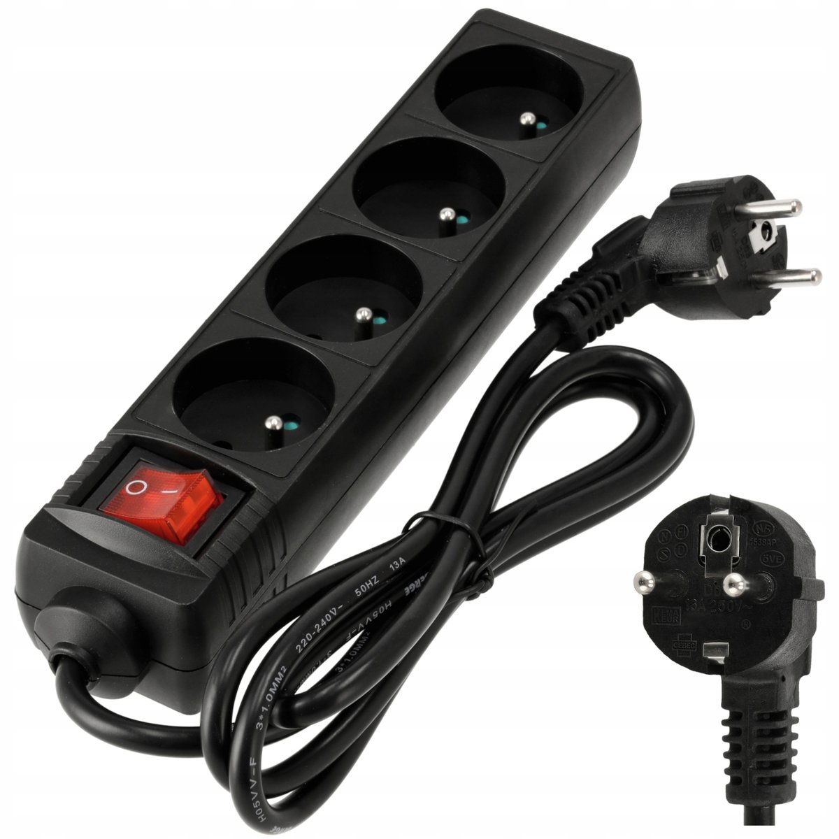 Przedłużacz Listwa Zasilająca 4 Gniazda 1,5m 3000W 3*1,0mm2 Z Wyłącznikiem