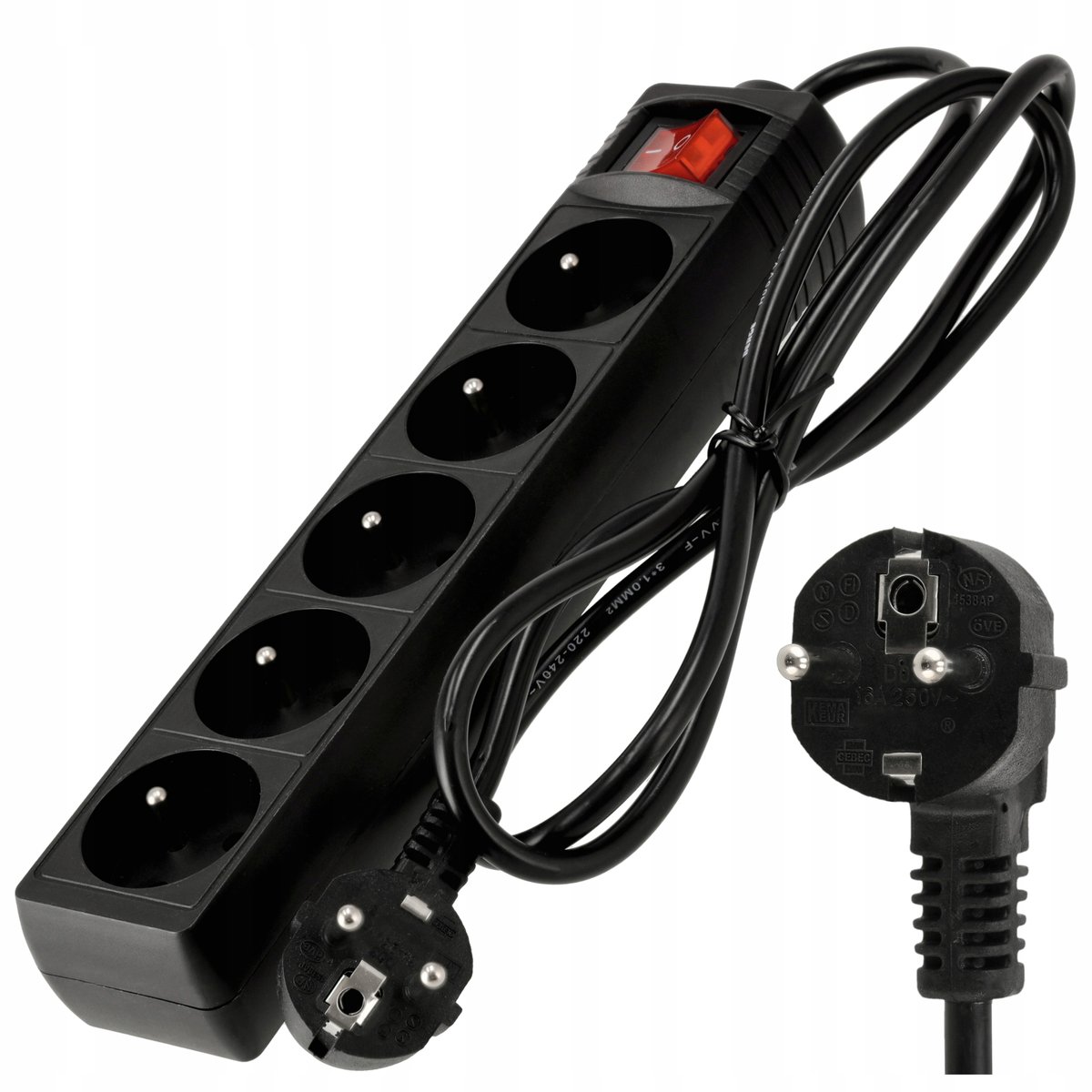 Przedłużacz Listwa Zasilająca 5 Gniazd 1,5m 3000W 3*1,0mm2 Z Wyłącznikiem