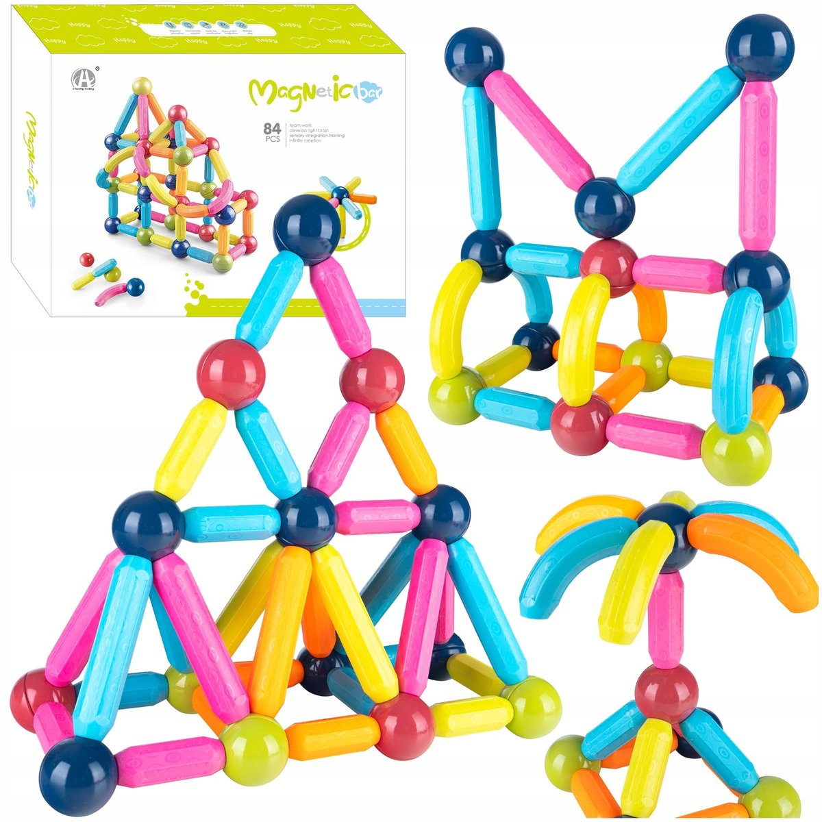Klocki Magnetyczne Edukacyjne Konstrukcyjne Dla Dzieci 84 Elementy