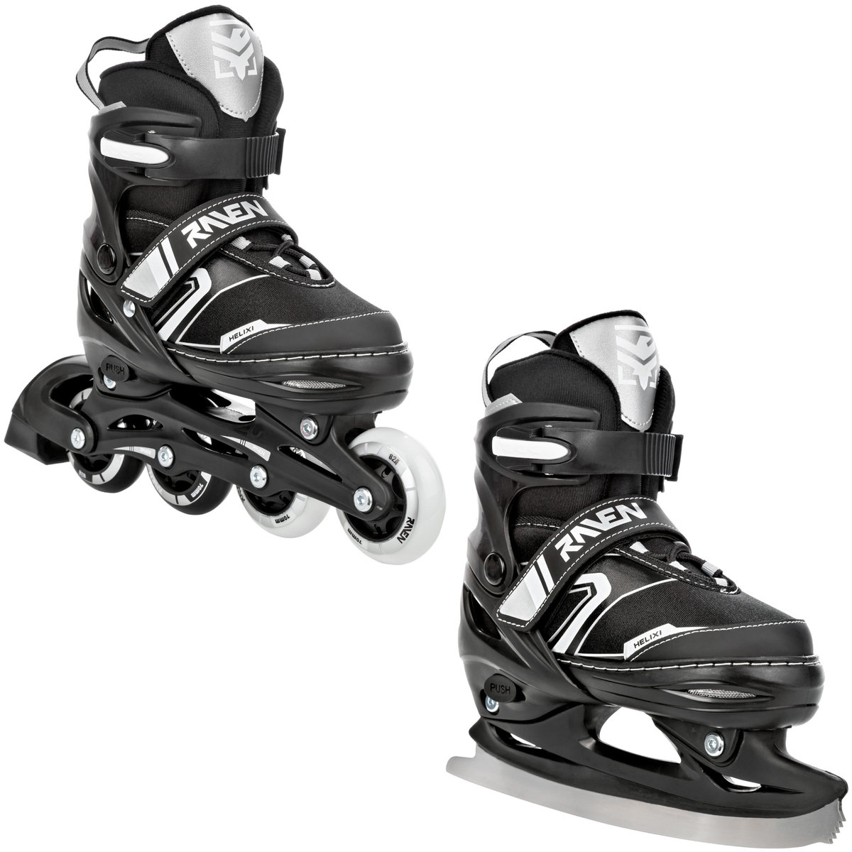 Rolki Łyżwy figurowe 2w1 Regulowane RAVEN Helixi Black/Grey 38-42 Kółka LED