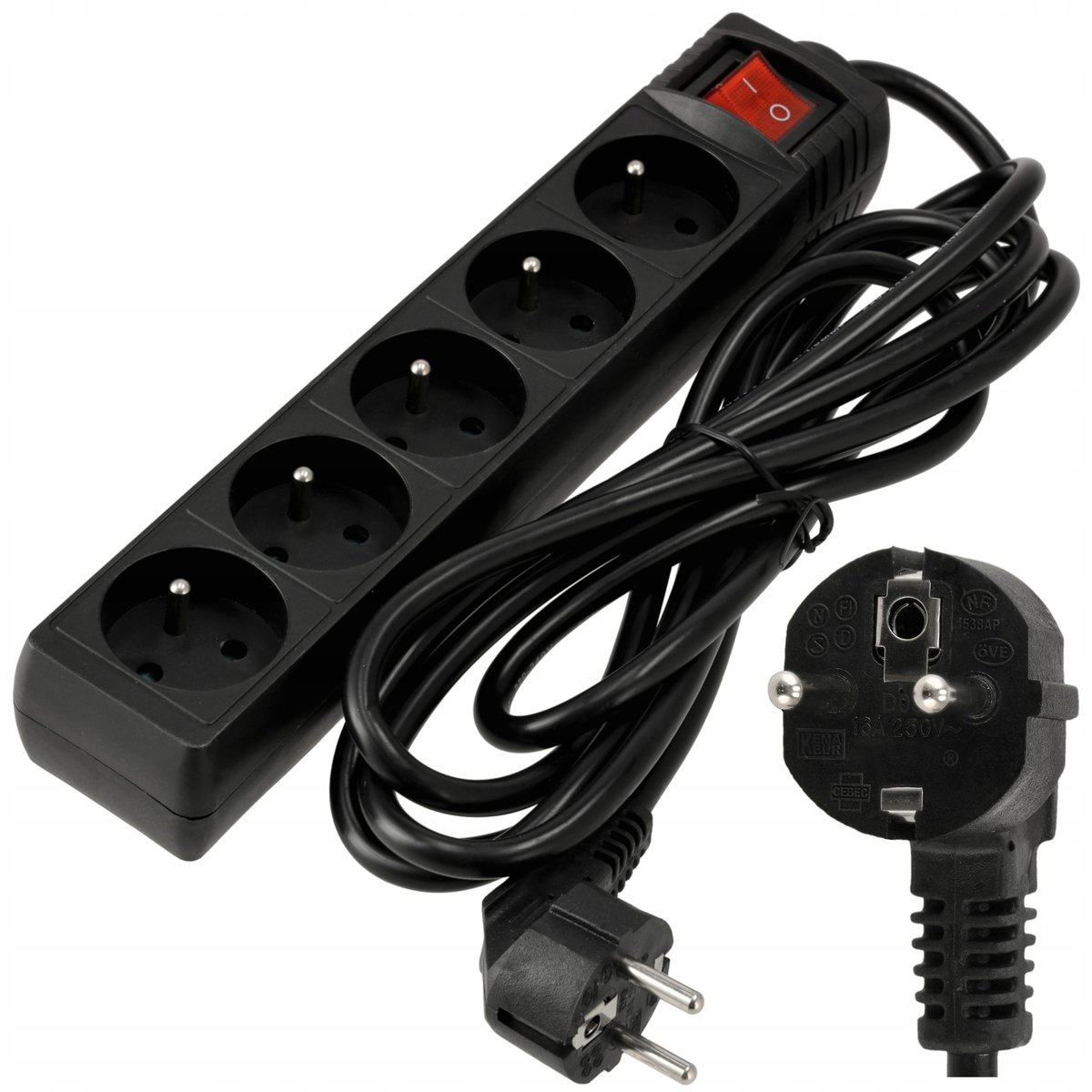 Przedłużacz Listwa Zasilająca 5 Gniazd 3m 3680W 3*1,5mm2 Z Wyłącznikiem
