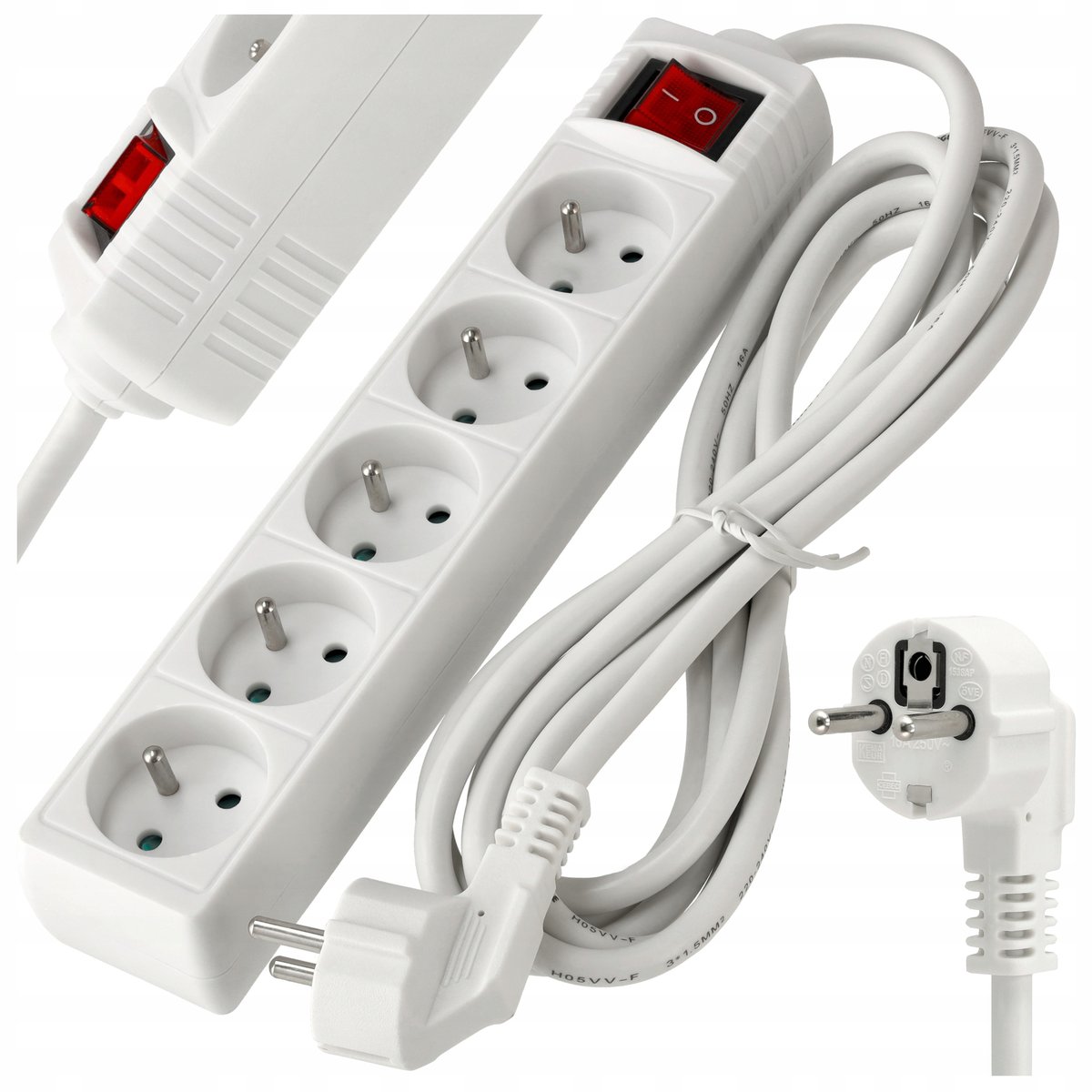 Przedłużacz Listwa Zasilająca 5 Gniazd 3m 3680W 3*1,5mm2 Z Wyłącznikiem