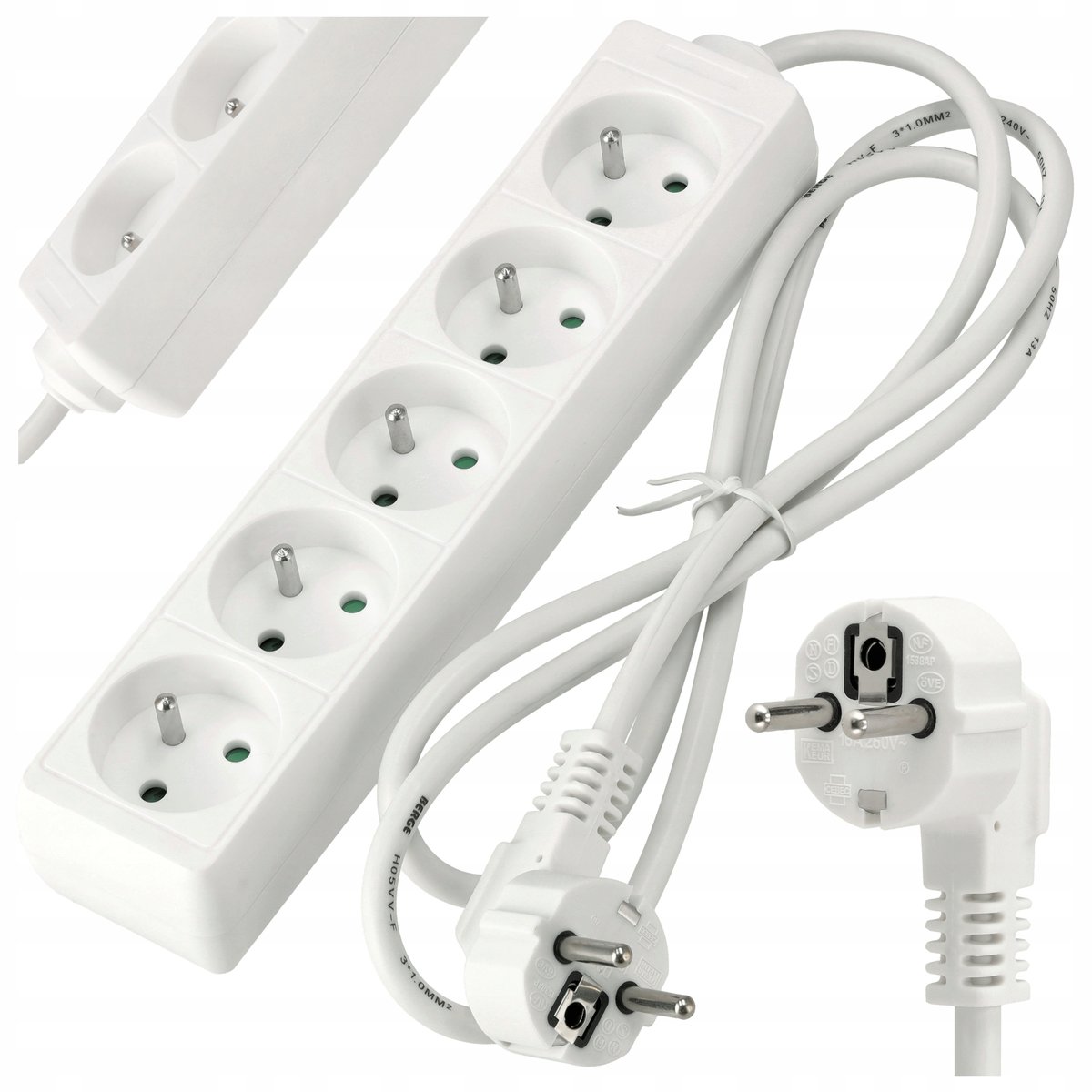 Przedłużacz Listwa Zasilająca 5 Gniazd 1,5m 13A 3000W 3*1mm2 Bezpieczny