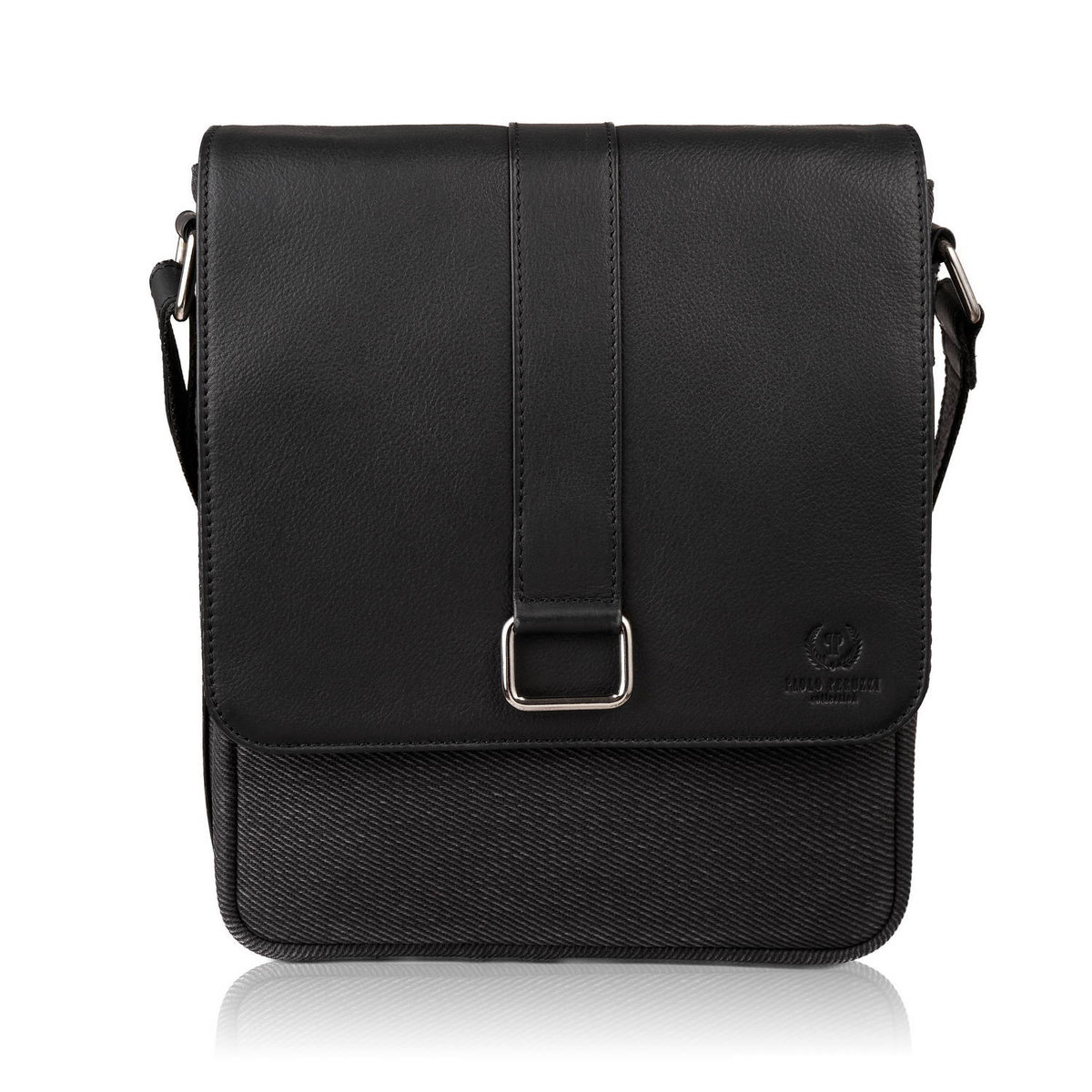 LISTONOSZKA MĘSKA NA RAMIĘ ZE SKÓRY I BAWEŁNIANEGO CANVASU CZARNA PAOLO PERUZZI AY-01-BL