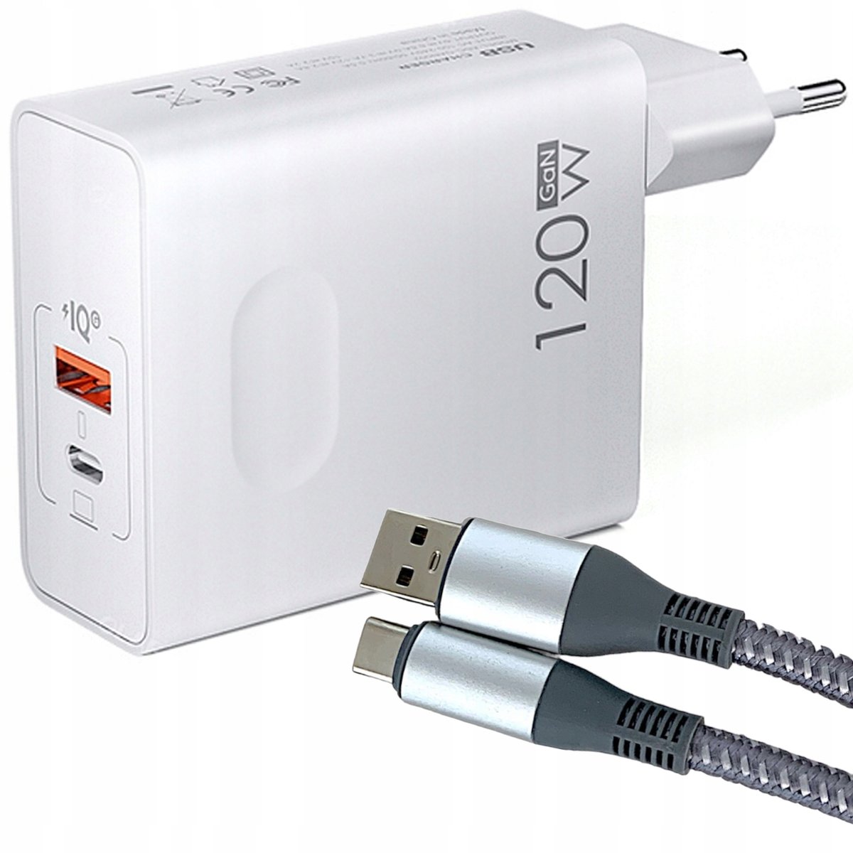 SZYBKI KABEL USB-C 120W 6A 2M + ŁADOWARKA SIECIOWA USB typ C QC PD GAN 120W