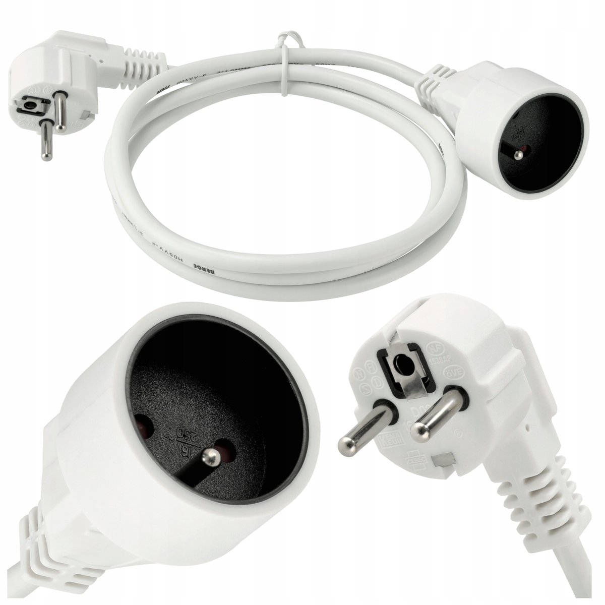 Przedłużacz Zasilający Sieciowy 1,5M Biały Z Uziemieniem 3*1mm2 13A 2000W