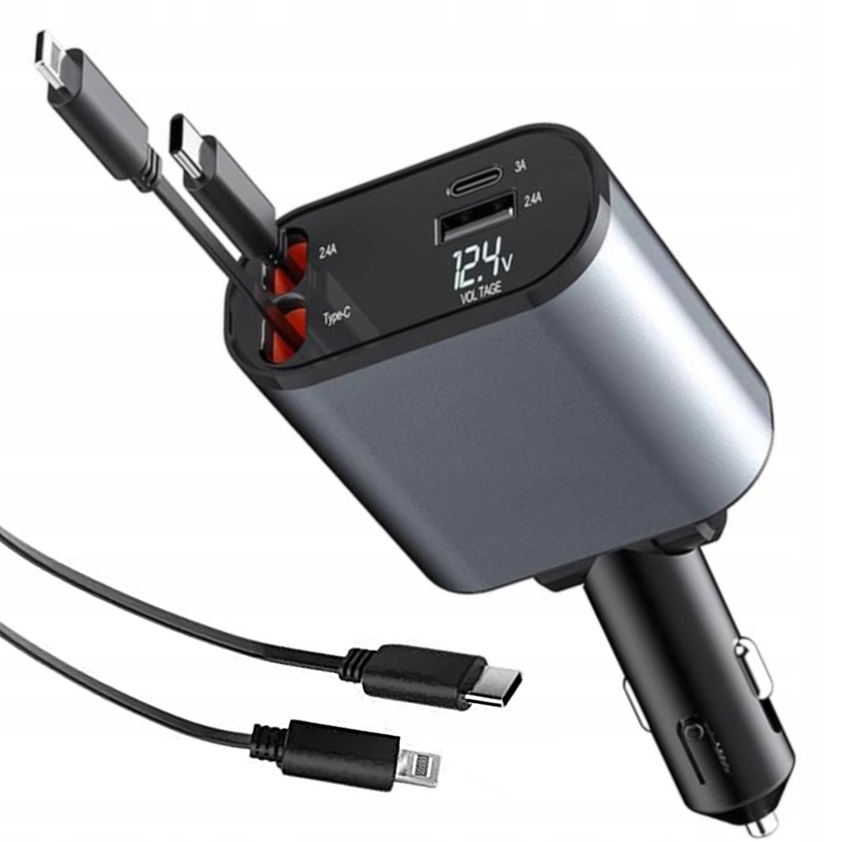 Ładowarka Samochodowa USB C SZYBKA QUICK CHARGE Zapalniczka 120W 4W1 +KABEL