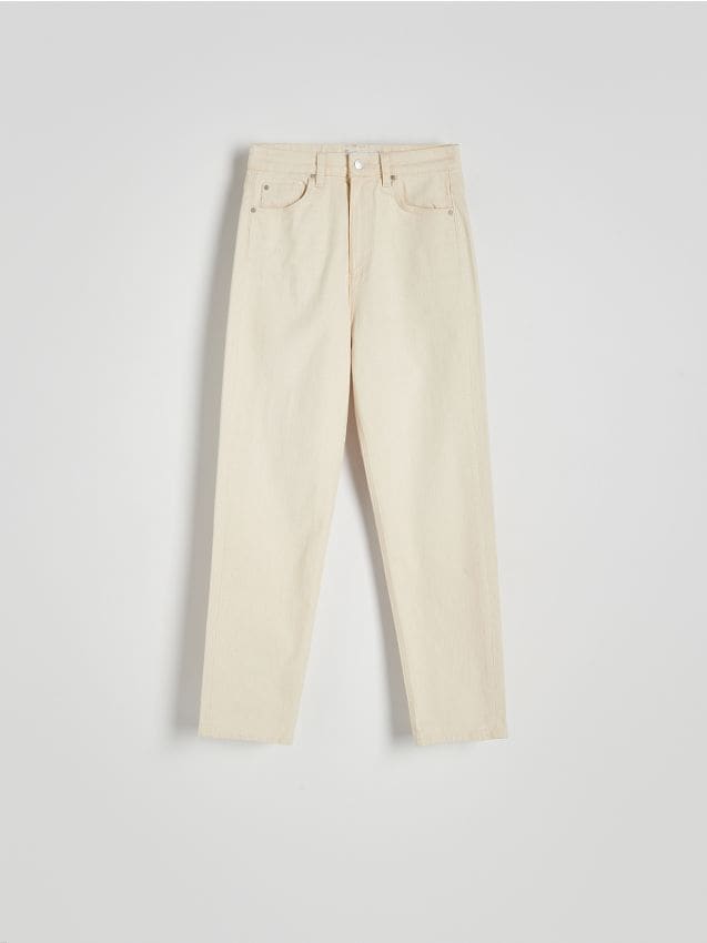 Reserved - Jeansy mom fit slim - beżowy