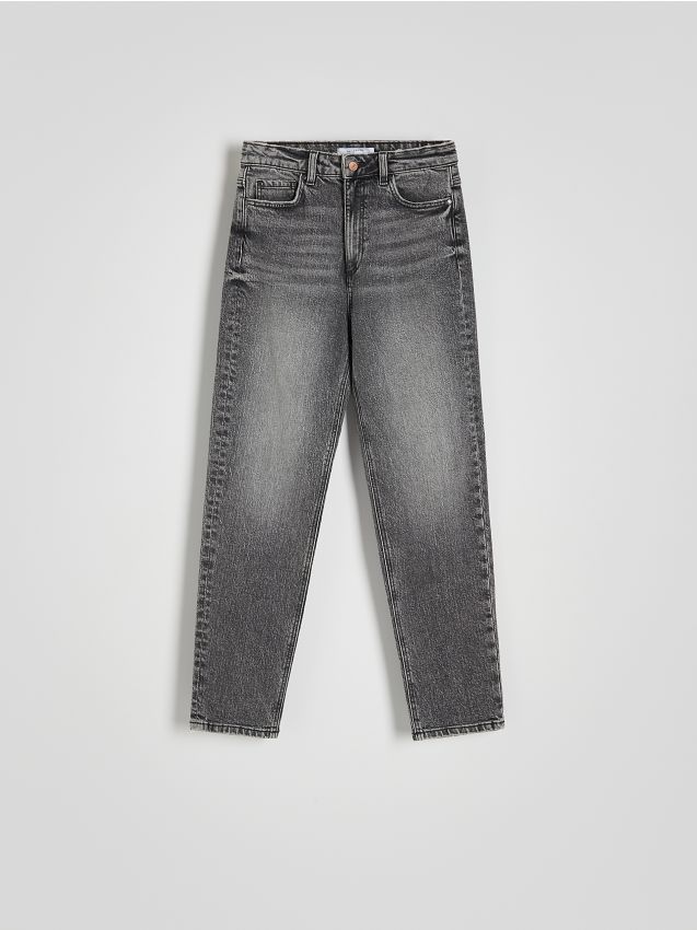 Reserved - Jeansy mom fit slim - szary