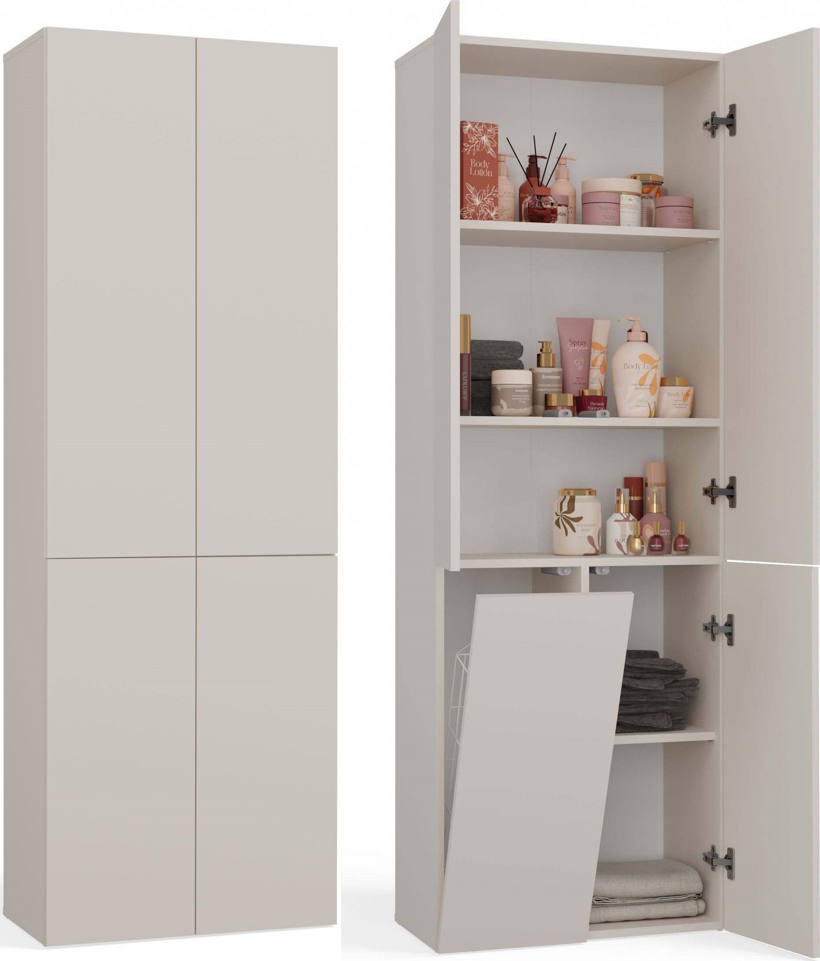 Topeshop SZAFKA ŁAZIENKOWA SŁUPEK NEL DD 1K KOSZ KASZMIR BEŻ