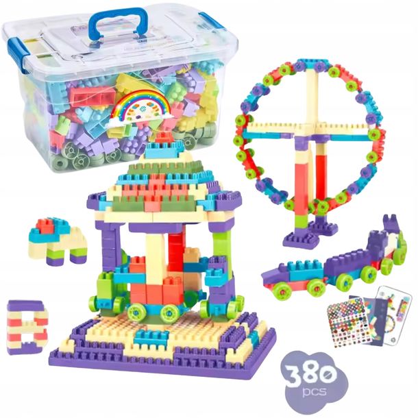 Duży Zestaw Klocków Edukacyjnych Konstrukcyjne Dla Dzieci 380 Elementów
