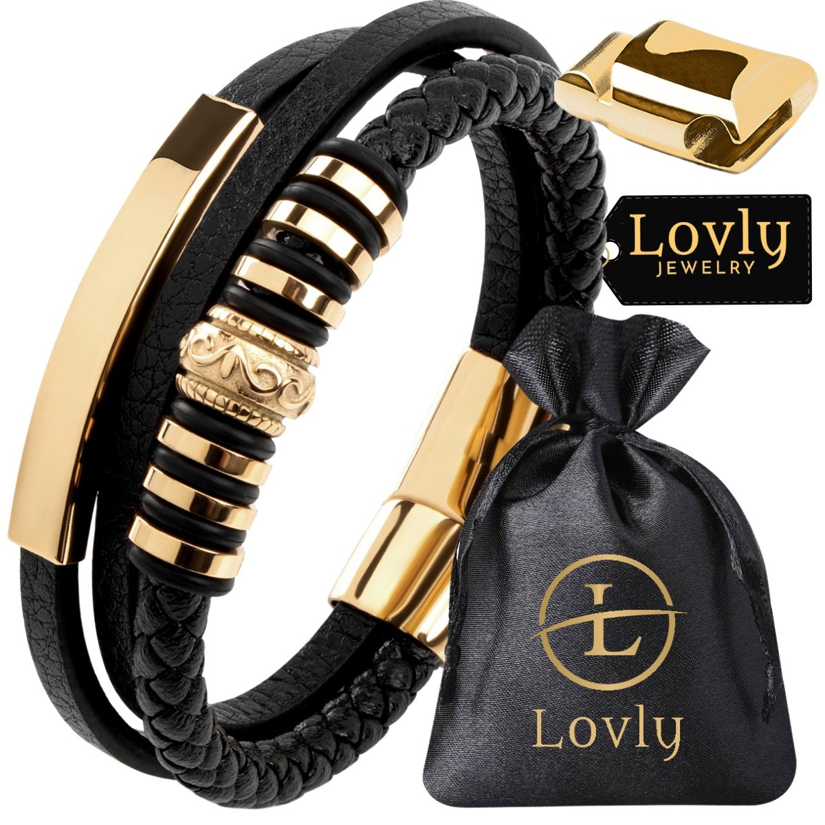 MODNA Skórzana Bransoletka Męska STAL NIERDZEWNA Czarna PREMIUM DLA NIEGO