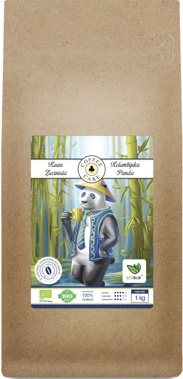 Kawa ziarnista Arabica 100% EKO KOLUMBIJSKA PANDA 1kg, Ecoblik