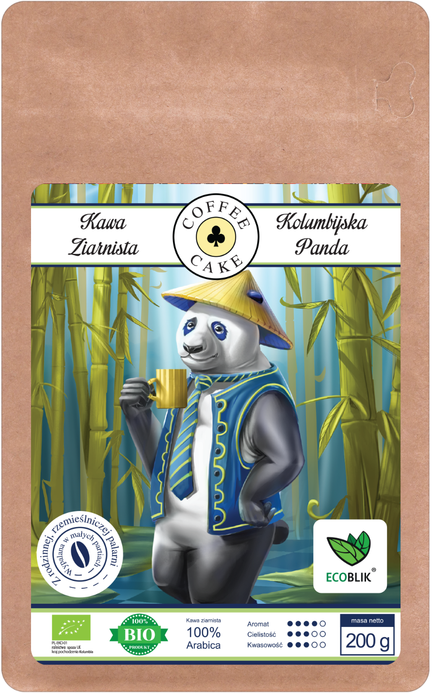 Kawa ziarnista Arabica 100% EKO KOLUMBIJSKA PANDA 200g, Ecoblik