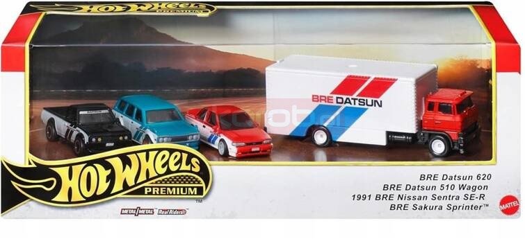 HOT WHEELS PREMIUM DIORAMA BRE DATSUN zestaw 4 autek