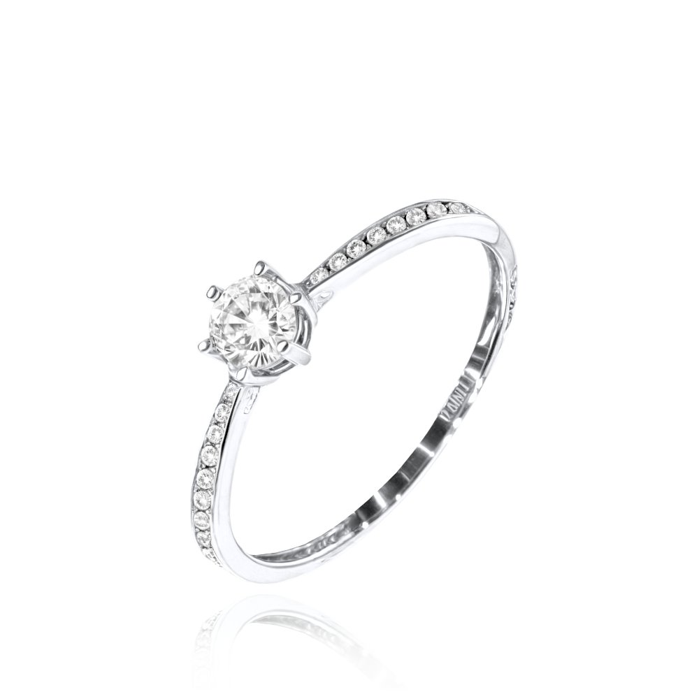 MINET Złoty pierścionek zaręczynowy z białego złota z białą cyrkonią Au 585/1000 rozm. 22 - 1,60g