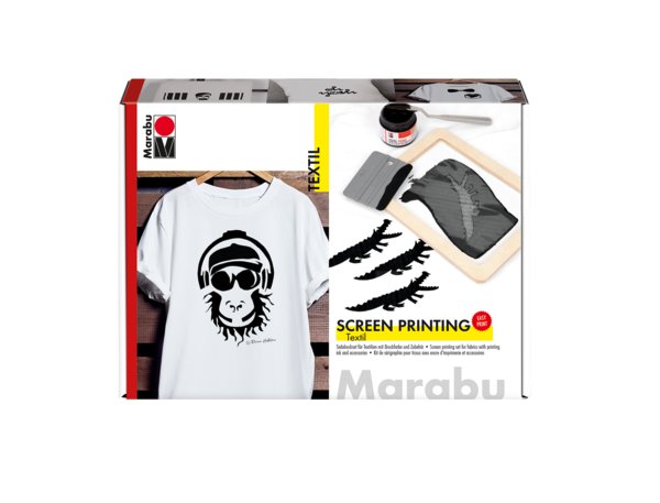 Kompletny zestaw do nadruków na tkaninach metodą sitodruku Marabu SCREEN PRINTING - farba i akcesoria