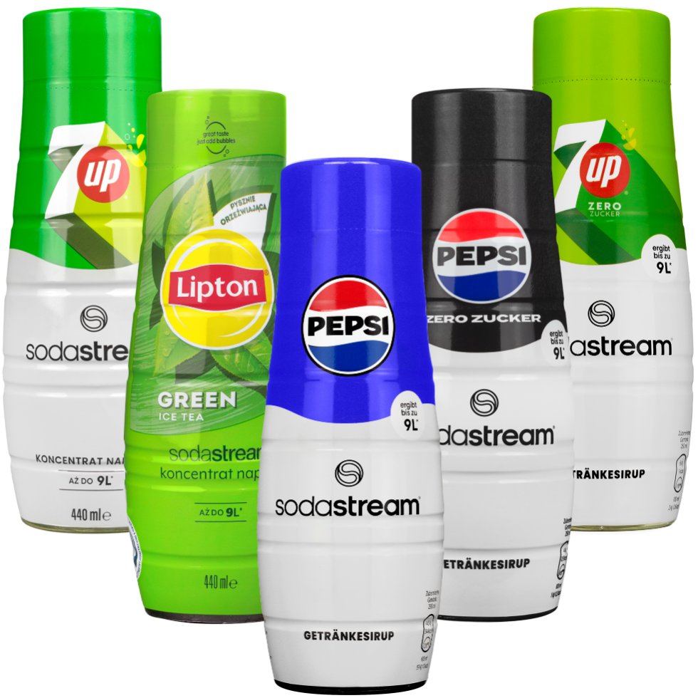 5x Syrop SodaStream Pepsi + Pepsi MAX + Mirinda + 7UP + Lipton Green Tea