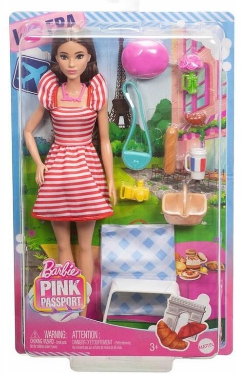 BARBIE PINK PASSPORT PARIS LALKA + AKCESORIA