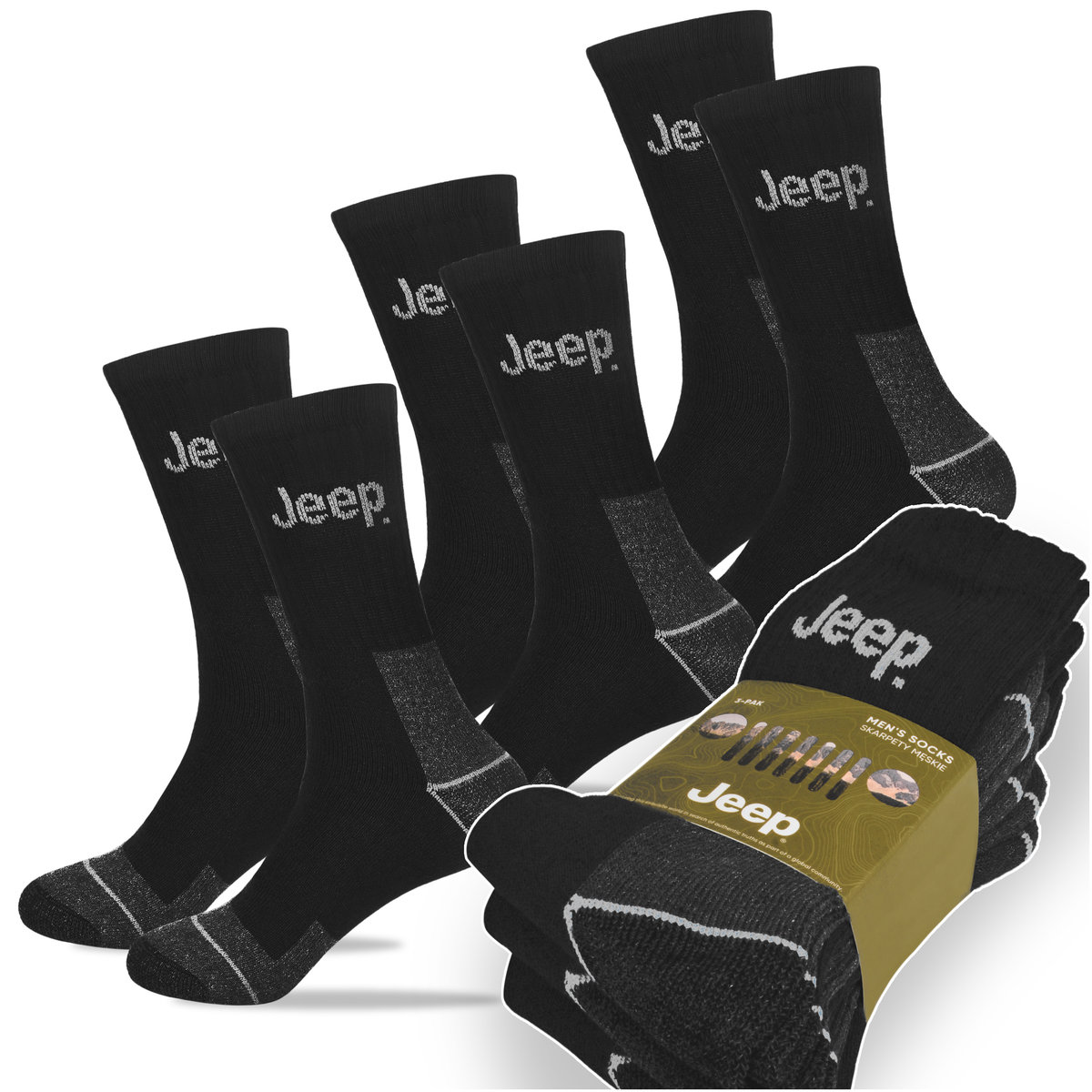 JEEP Skarpety Męskie Wytrzymałe BLACK Bawełna Zestaw 3 Pary Roz. 43/46