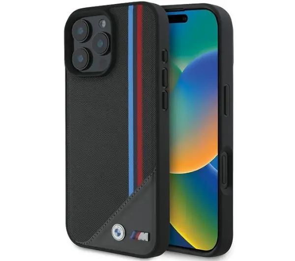 BMW M Meshed Tricolor Stripes MagSafe do iPhone 16 Czarny